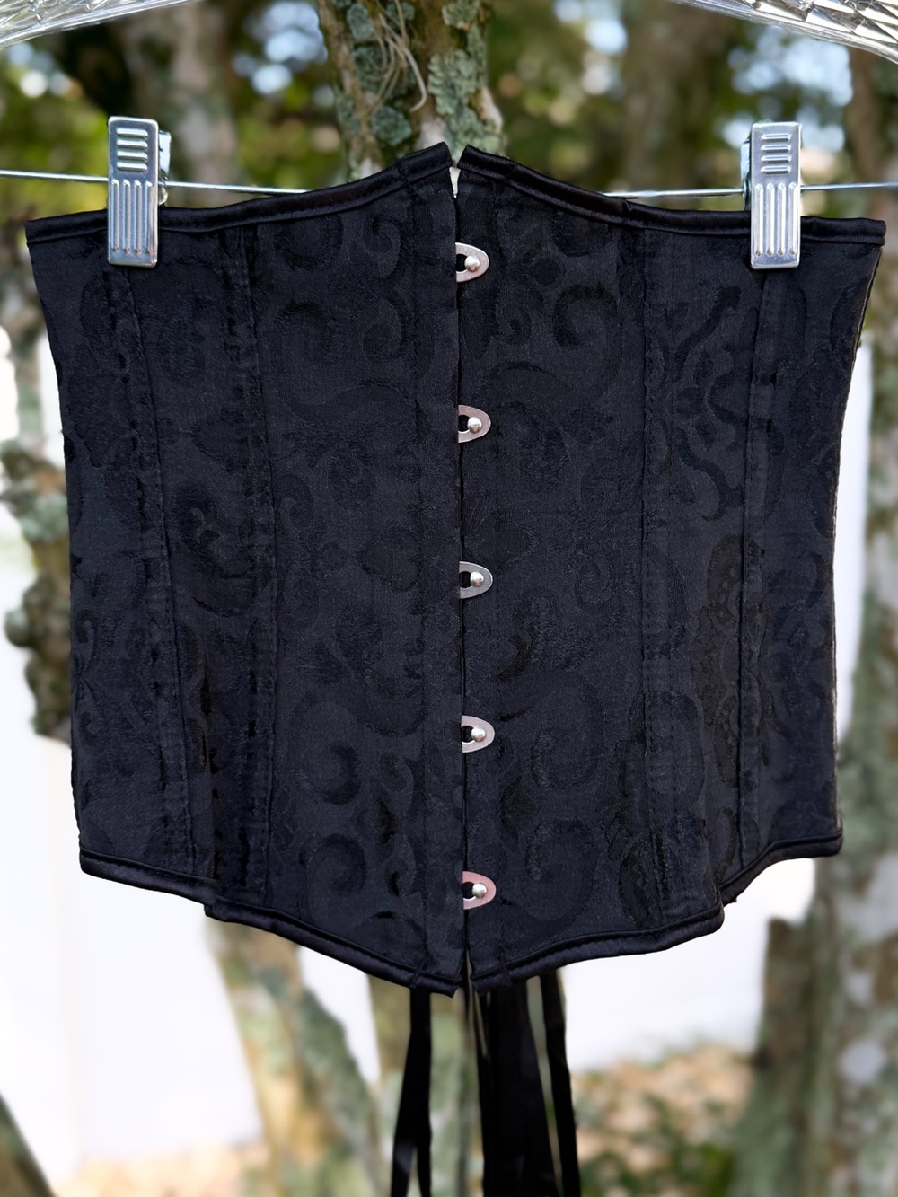 Black Brocade Waist Cincher Corset Belt XS Lace Up Gothic Steampunk